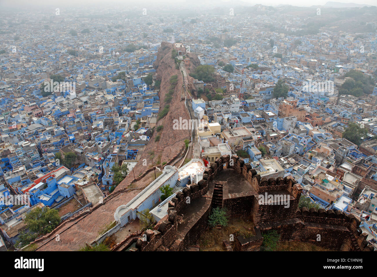 Jodhpur, également connu sous le nom de la ville bleue, vu de Fort Mehrangarh, Rajasthan, Inde Banque D'Images