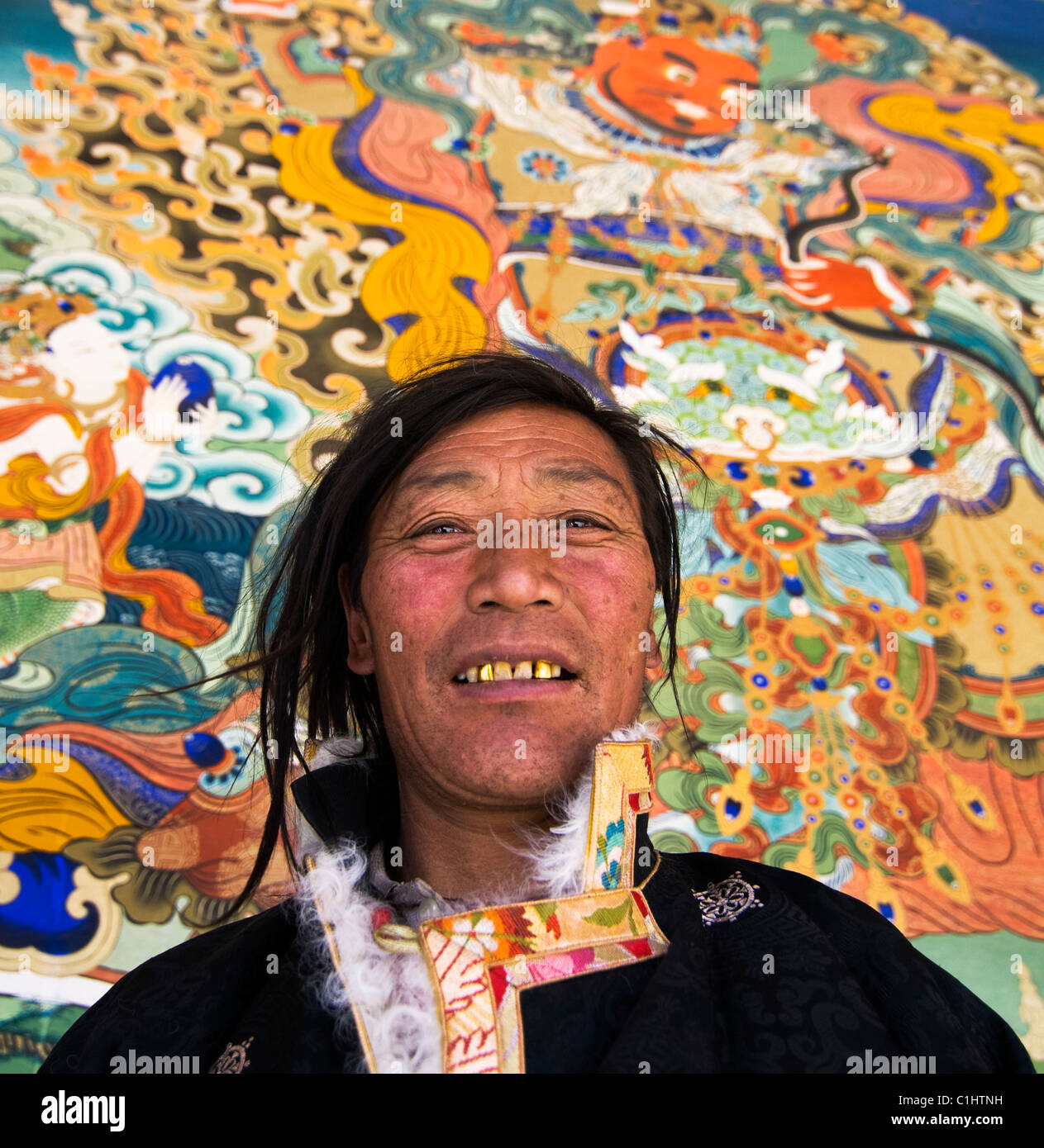 Portrait d'un nomade tibétain. Banque D'Images