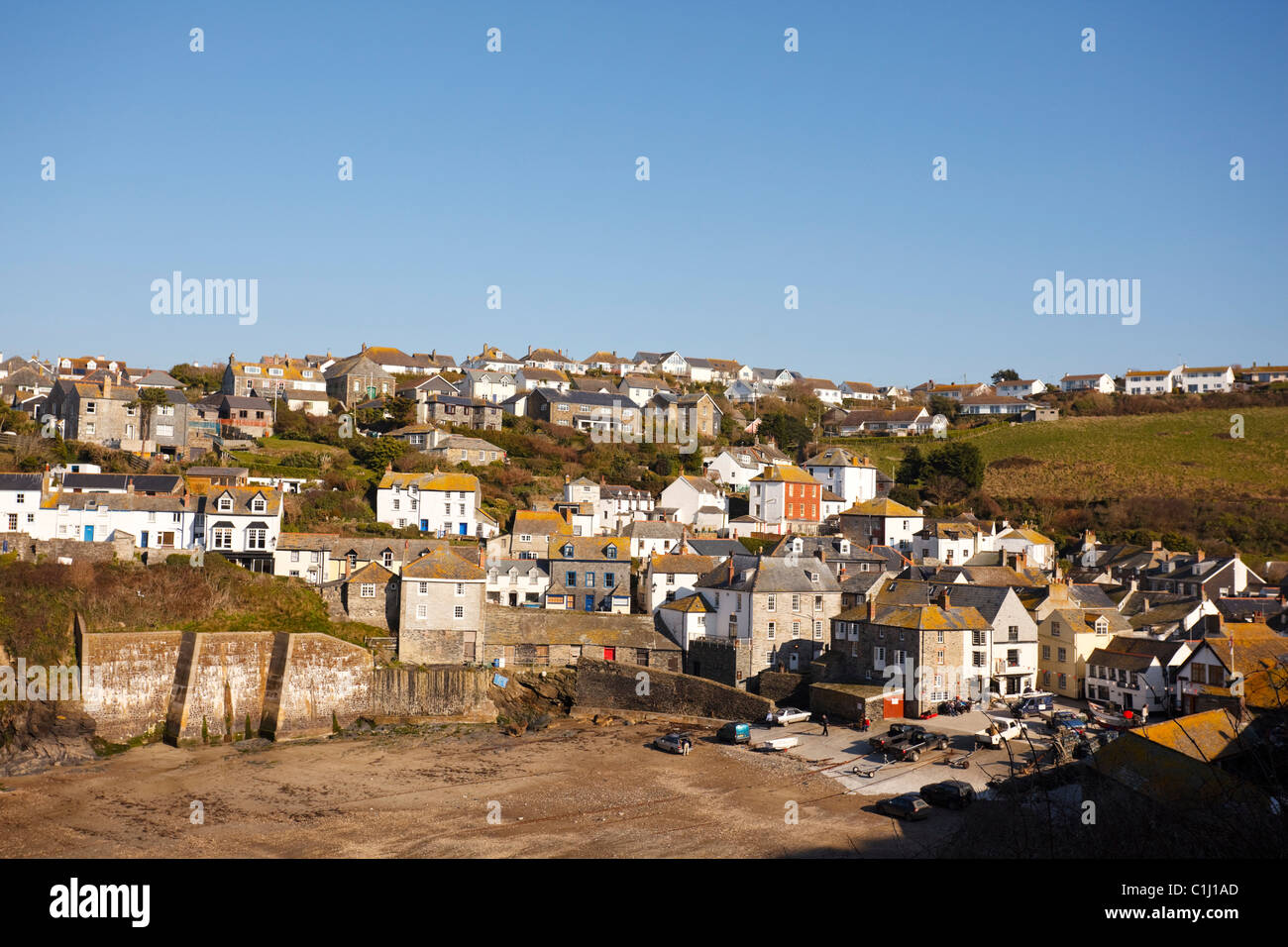 Vue sur Port Isaac, Cornouailles. Utilisé comme paramètre pour la série télévisée « Doc Martin ». Banque D'Images