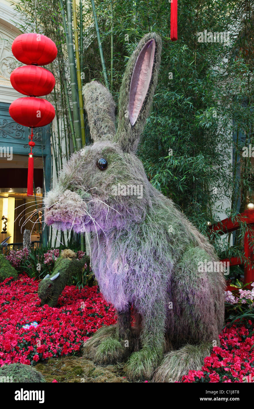 USA, Nevada, Las Vegas, l'hôtel Bellagio, le chinois l'année du lapin, décoration Banque D'Images