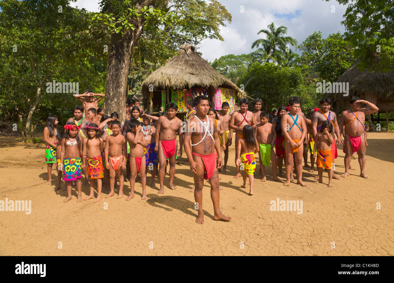 Les villageois de l'autochtone embera tribu, Village, Panama Banque D'Images