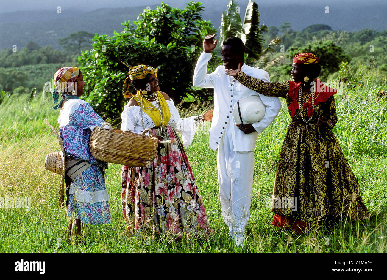 La France, Martinique, Martinique's habitant en costumes traditionnels Banque D'Images