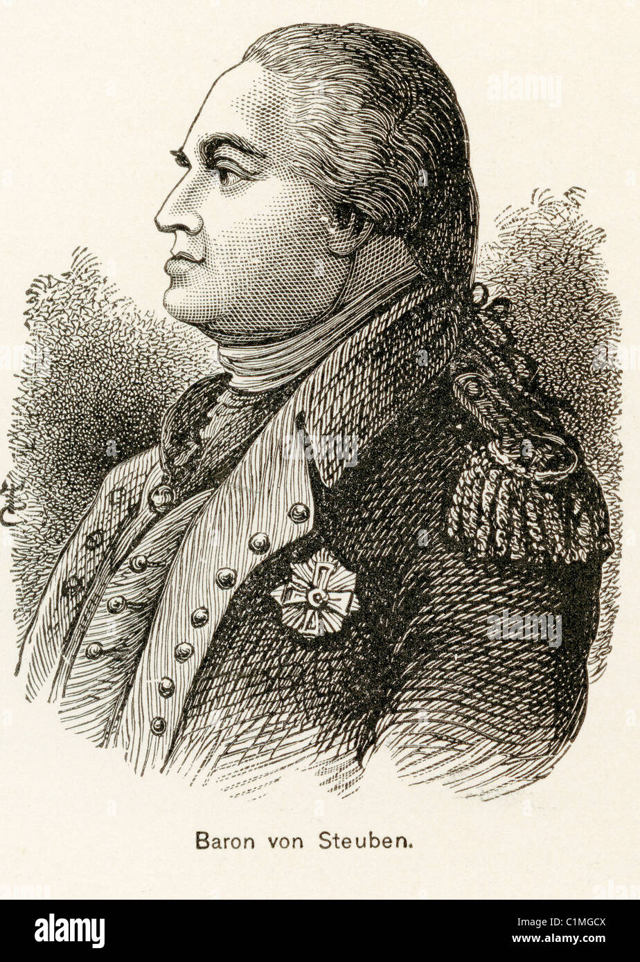 Lithographie ancienne du baron Von Steuben, Major général de l'armée continentale durant la guerre d'Indépendance Américaine Banque D'Images