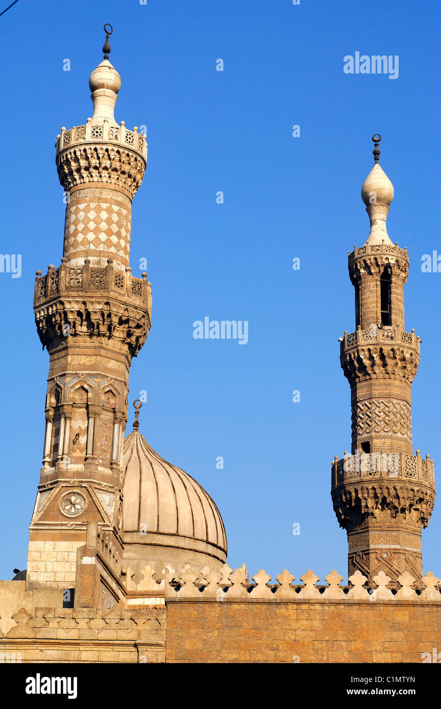 Egypte, Le Caire, mosquée El-Azhar minarets Banque D'Images