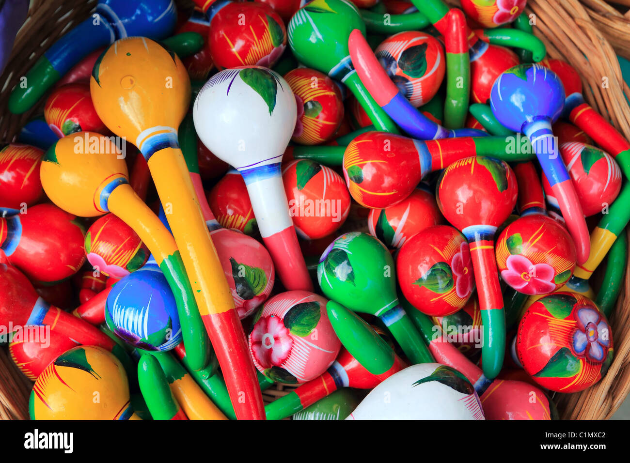 Maracas colorées du Mexique artisanat souvenirs peint Banque D'Images