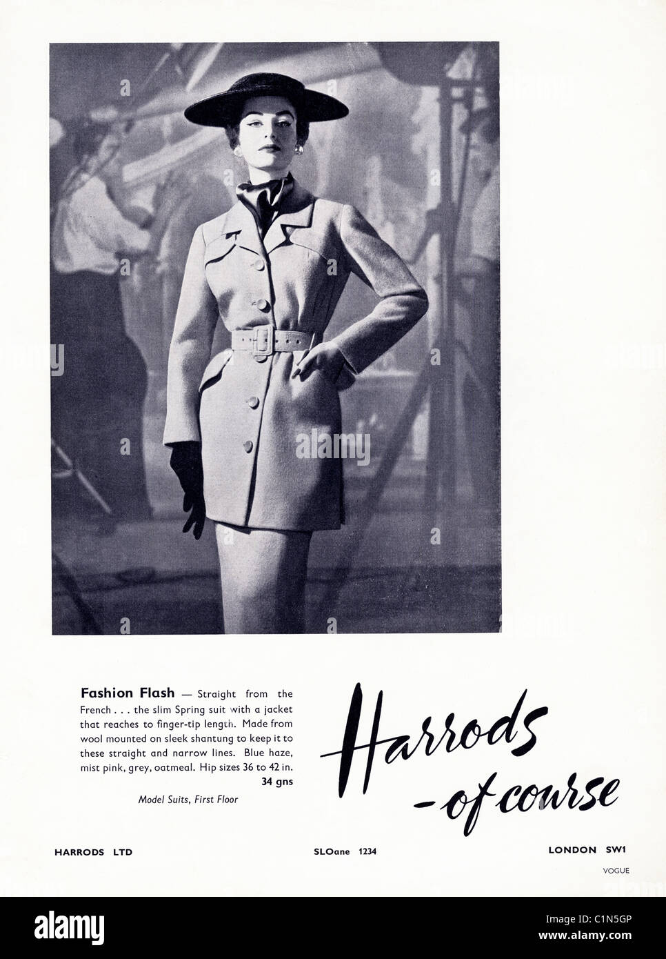 Pleine page original 1950 Annonce dans le magazine de mode pour femmes magasin Harrods Banque D'Images