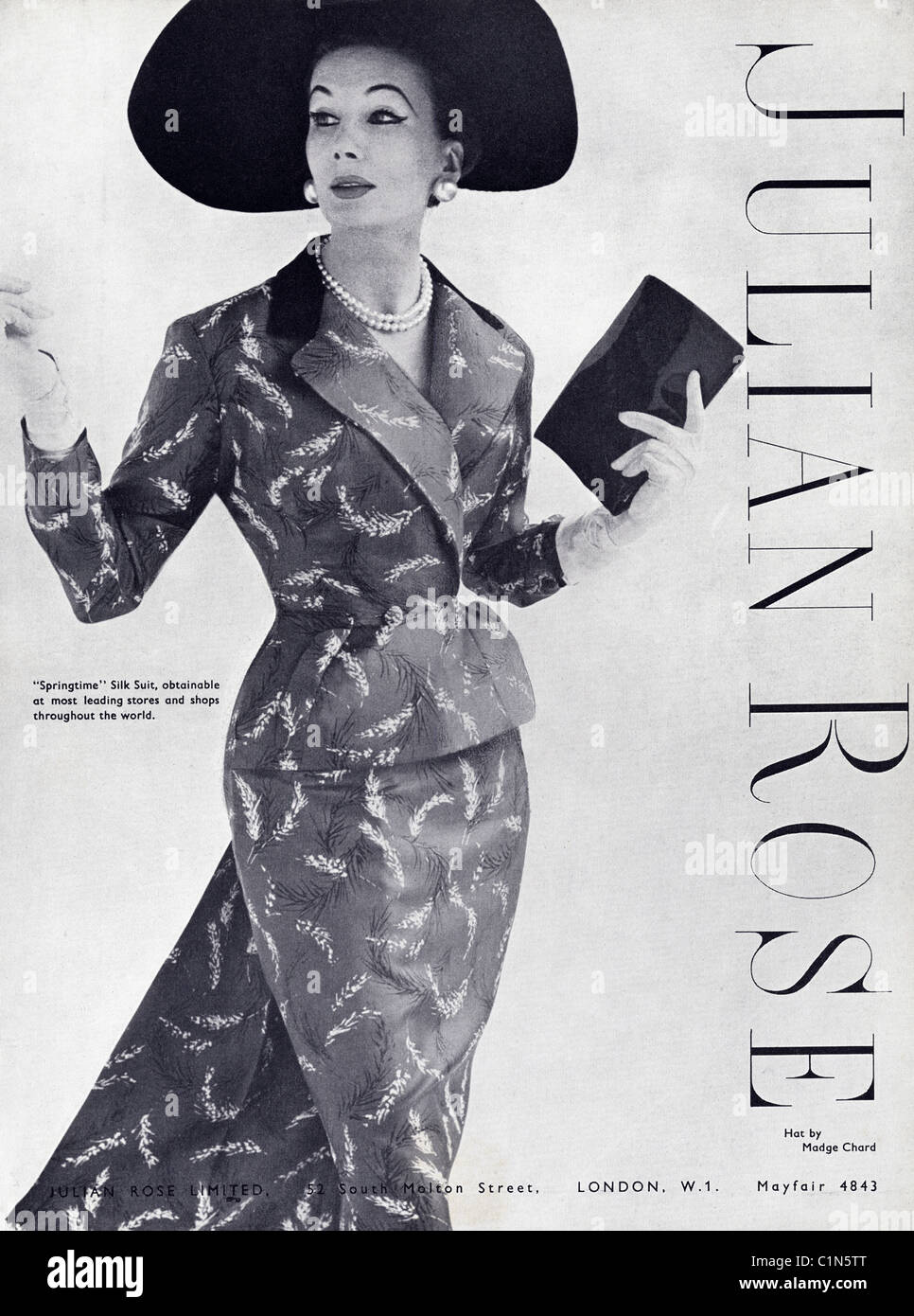 Pleine page original 1950 Annonce de la mode pour femmes magazine pour JULIAN ROSE fashions Banque D'Images