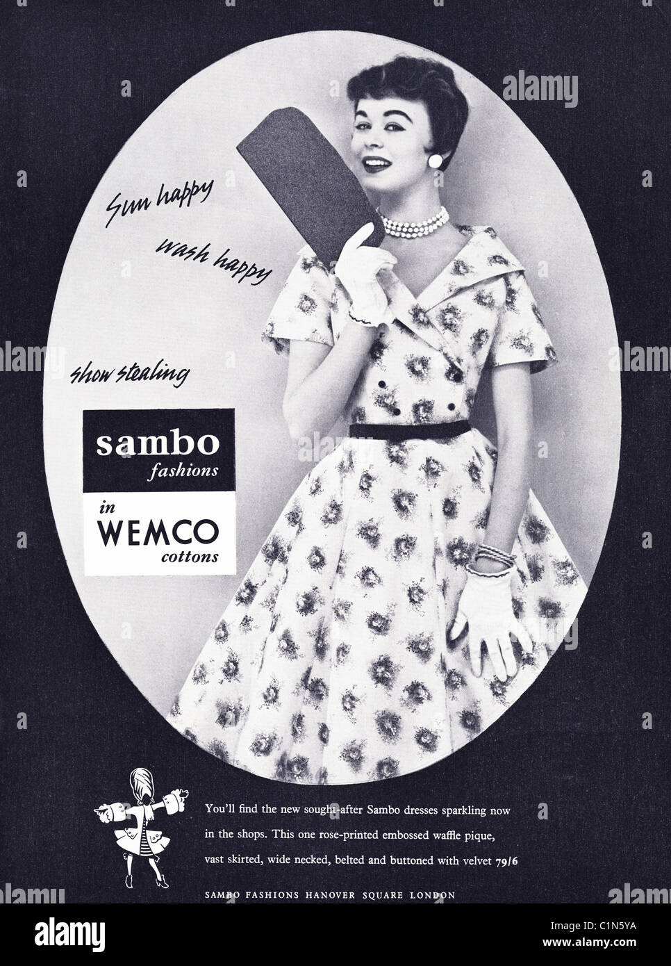 Pleine page original 1950 Annonce dans le magazine de mode pour femmes SAMBO FASHIONS Banque D'Images