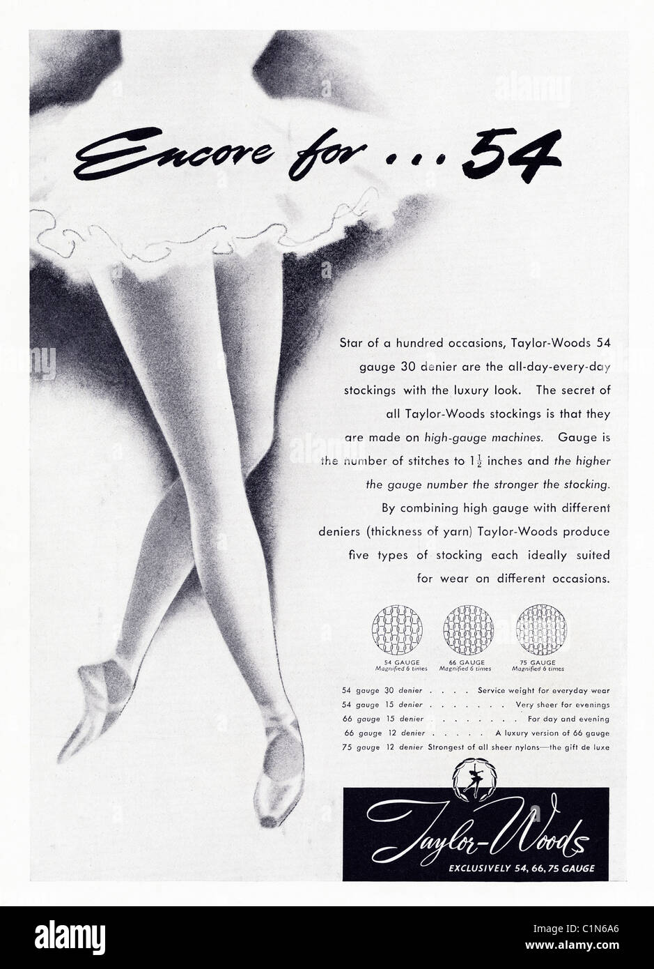 Pleine page original 1950 Annonce de la mode pour femmes magazine pour TAYLOR bas-de-Bois Banque D'Images