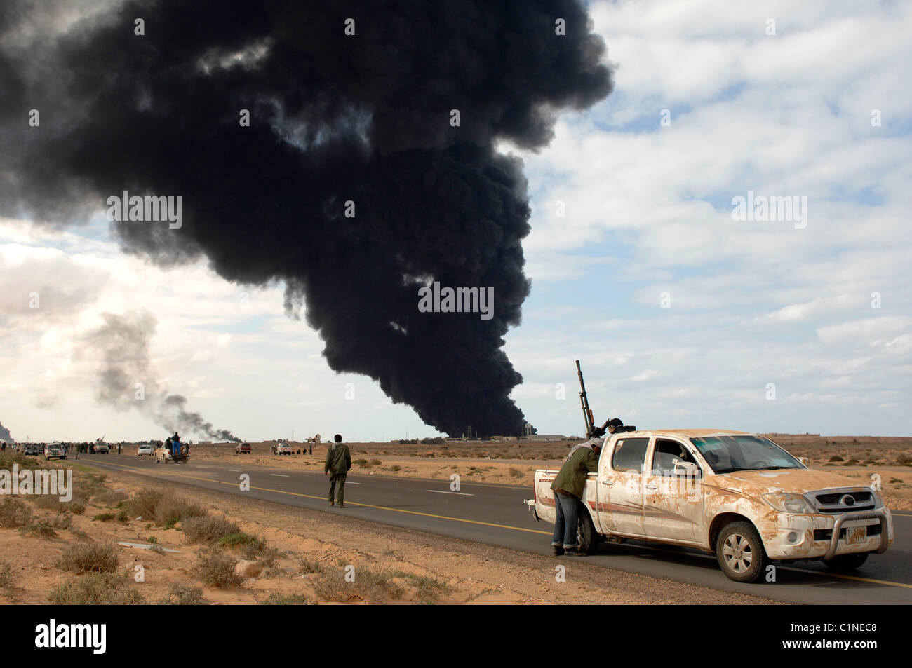 Burns Fuel dump, Ras Lanuf, Libye Banque D'Images