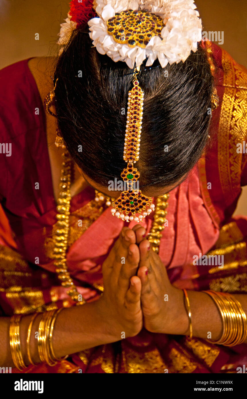 Le Bharata Natyam, la danse classique du Tamil Nadu, effectuée à Chennai Banque D'Images