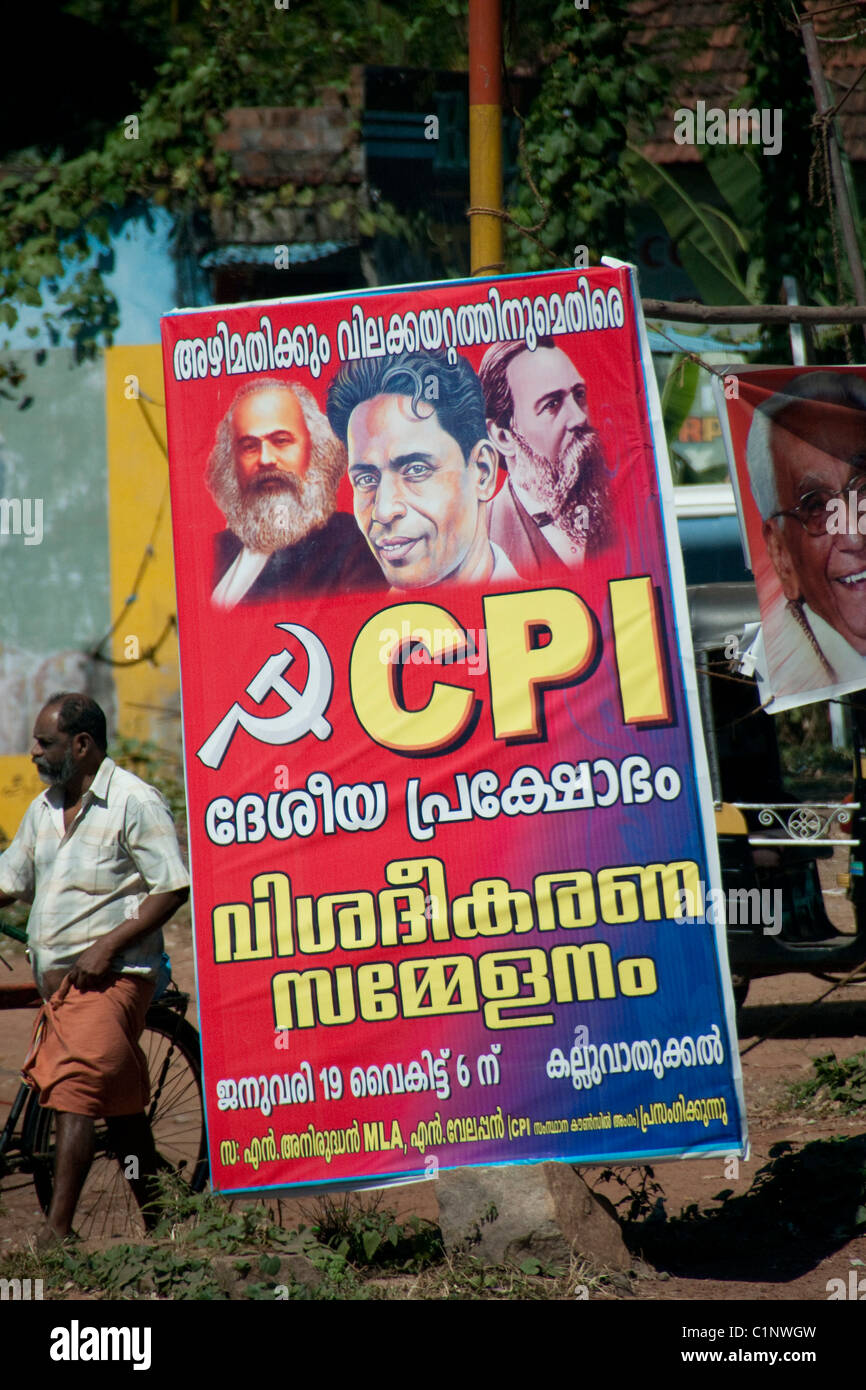 Poster au Kerala pour le Parti communiste de l'Inde Banque D'Images
