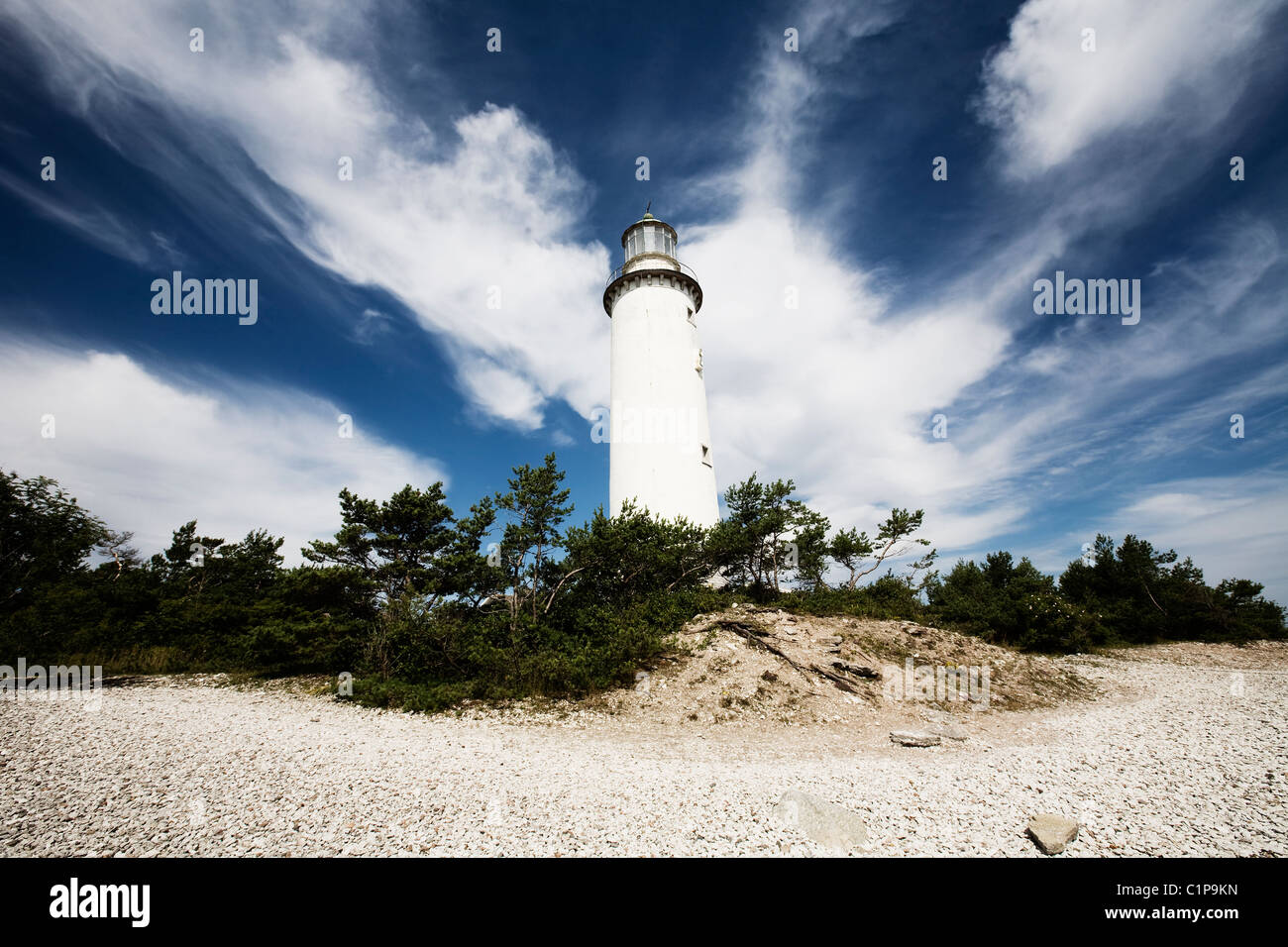 Phare sur beach Banque D'Images