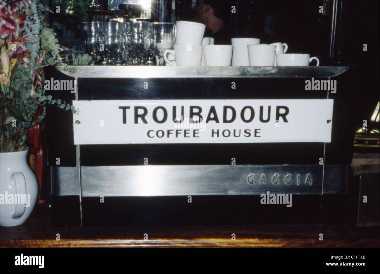 Machine à expresso du Troubadour, Old Brompton Rd, un célèbre café des années 1950 à Earl's Court, à Londres. Banque D'Images