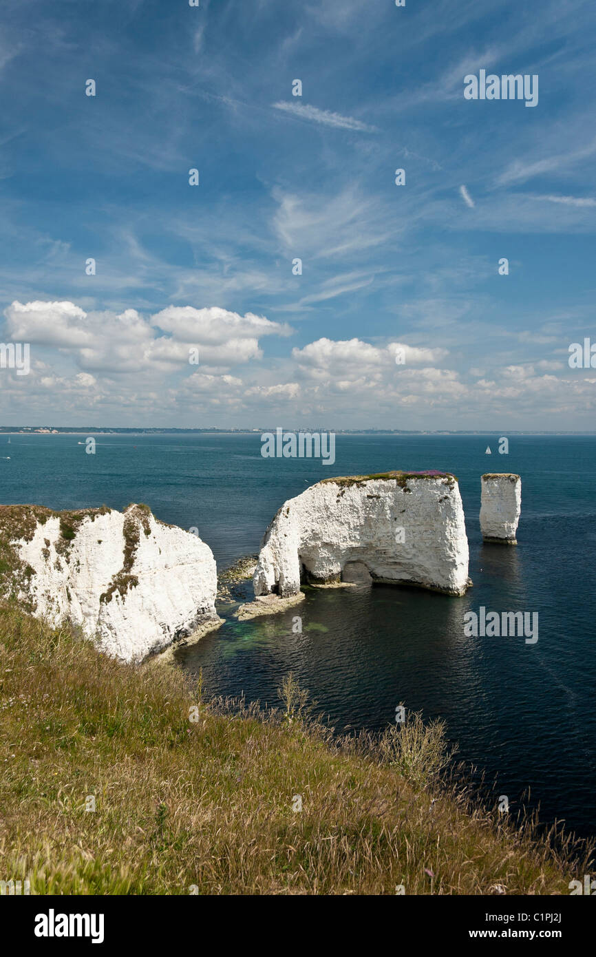 Old Harry rocks sur l'île de purbeck dorset image verticale Banque D'Images