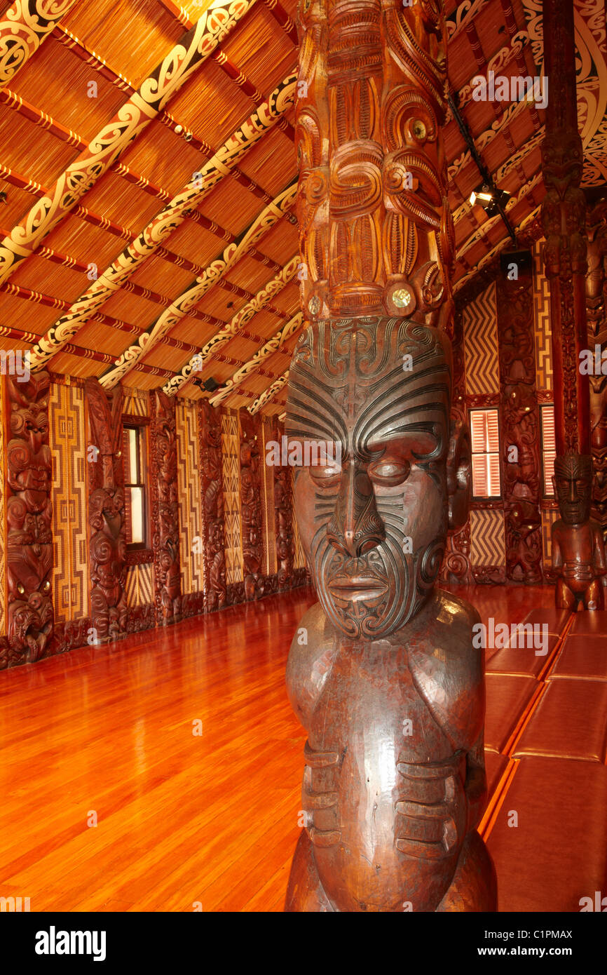 Te Whare Runanga de l'intérieur, Maori Meeting House, Waitangi, Bay of Islands, Northland, North Island, New Zealand Banque D'Images