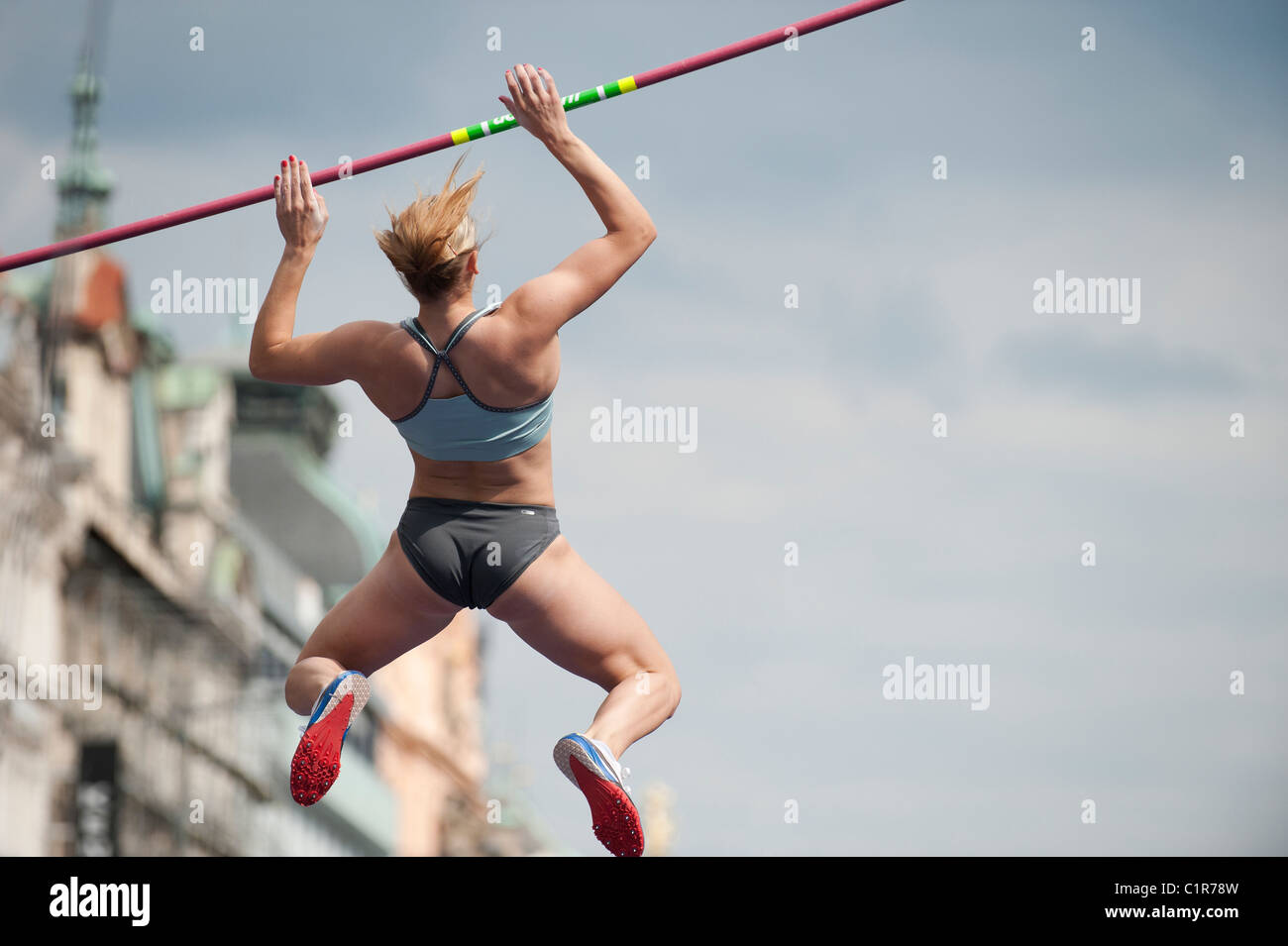 Prague - athlète blonde à la place Venceslas Banque D'Images