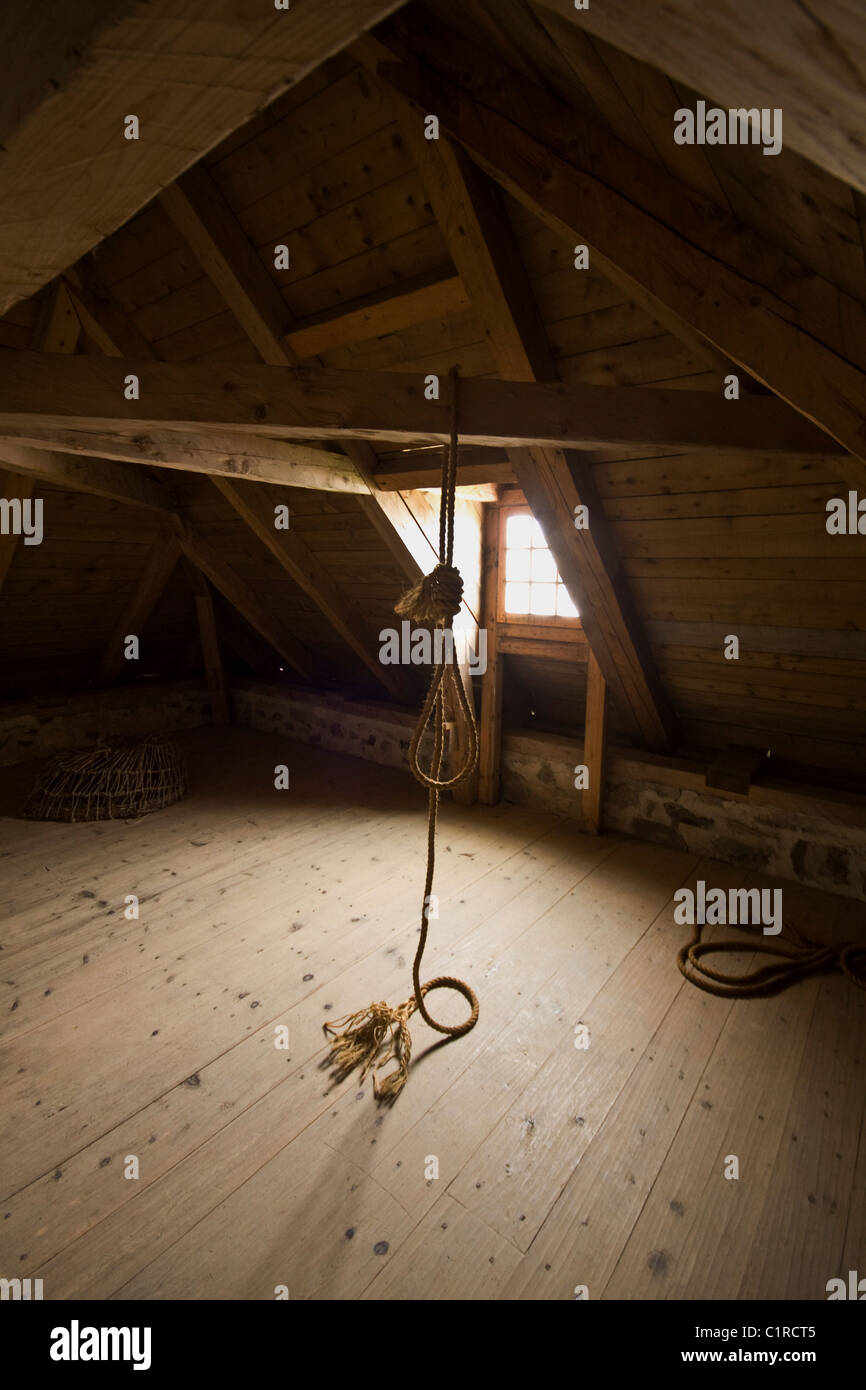 Image étrange d'un nœud de stockage hangmans en lieu historique national à Louisbourg, île du Cap-Breton, Nouvelle-Écosse, Canada Banque D'Images