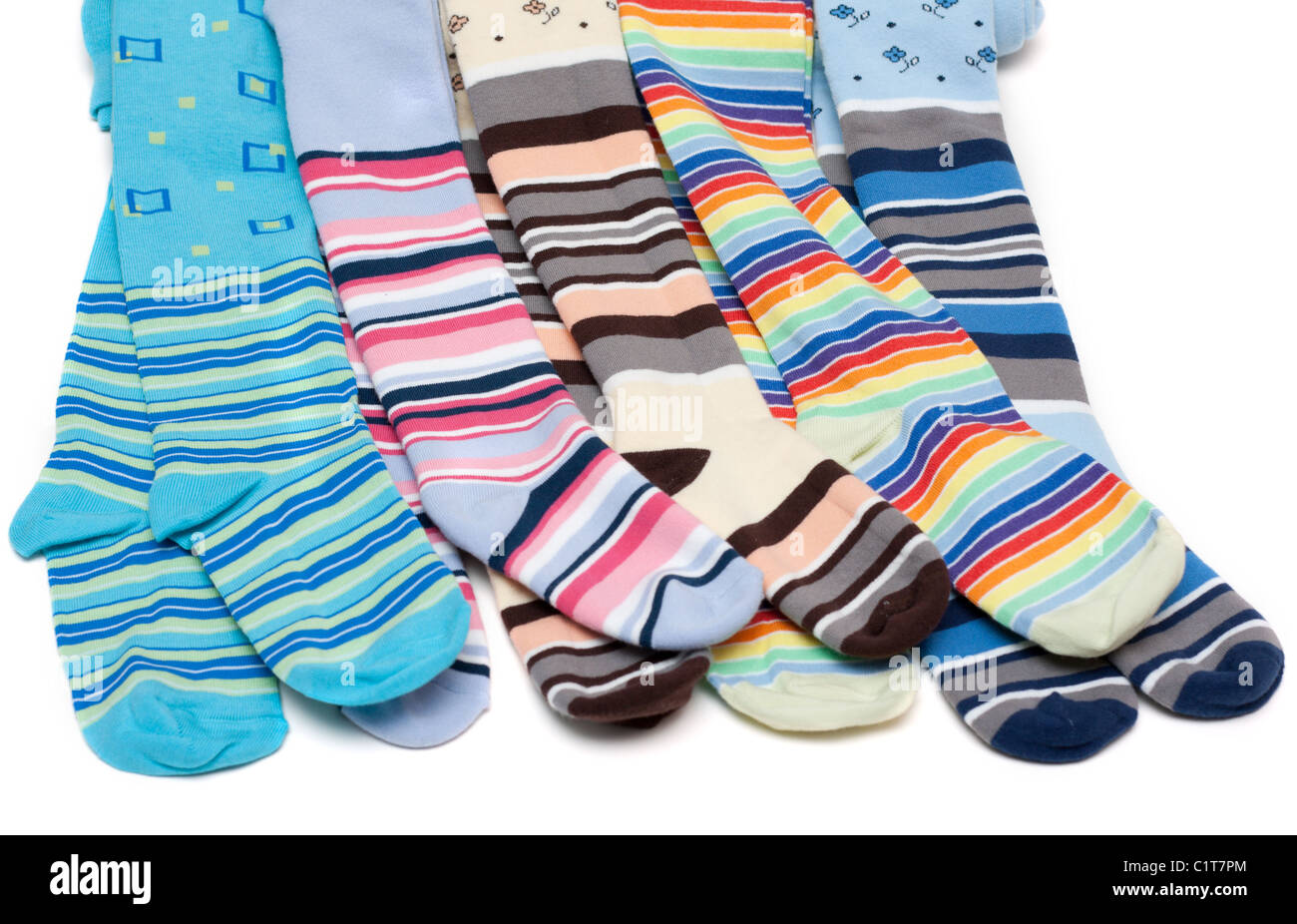 Collant rayé bébé couleur sur fond blanc Banque D'Images