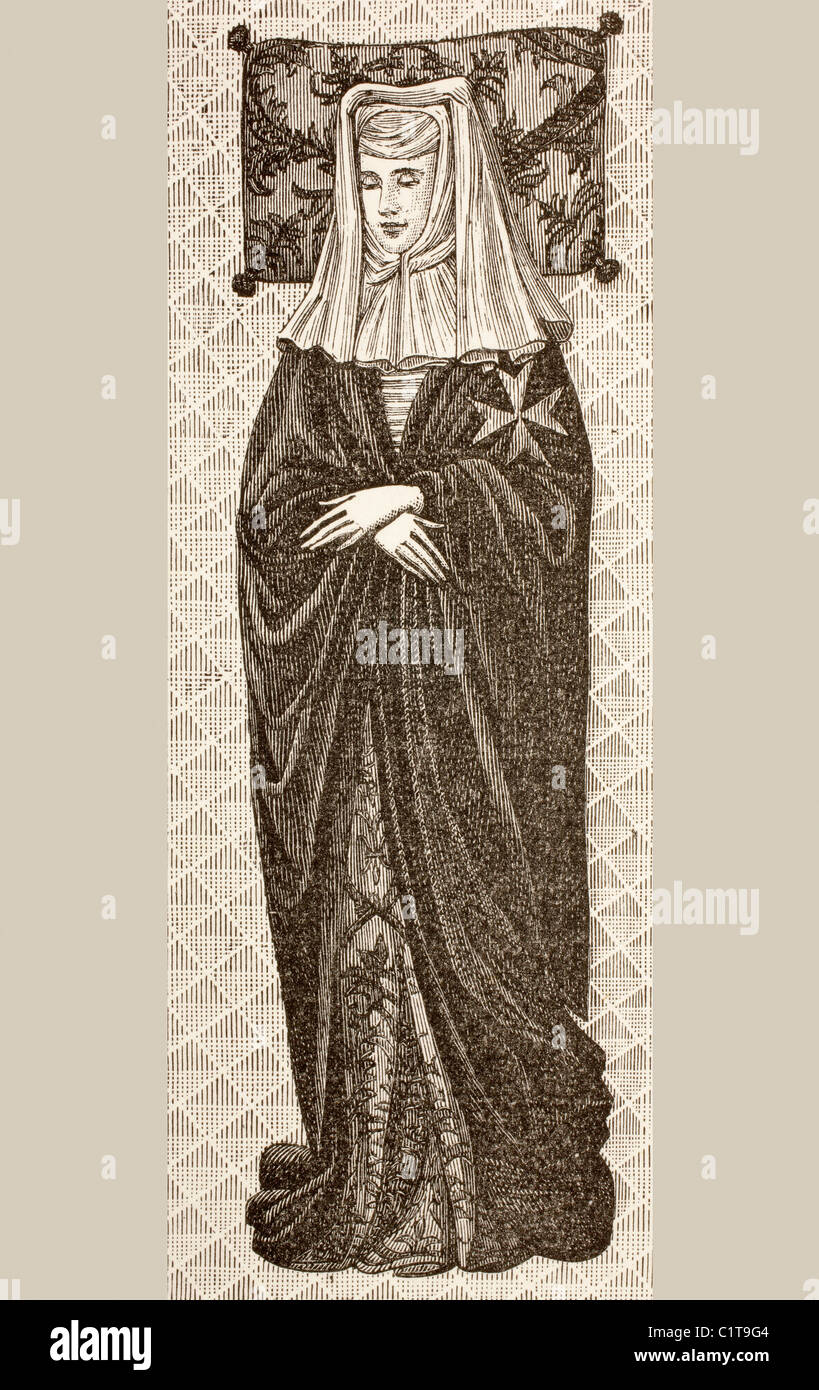 Effigie de la tombe de Beatrix Cornel, 1427 - 1451, Prieure de la Dame Hospitaliers de Saint-Jean de Jérusalem. Banque D'Images