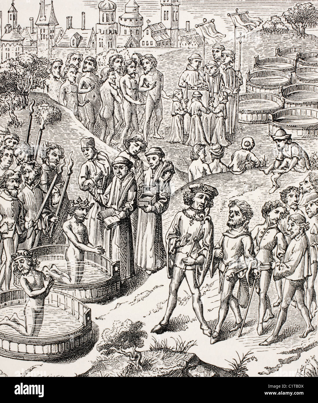 Le baptême des Saxons conquis par Charlemagne. Banque D'Images