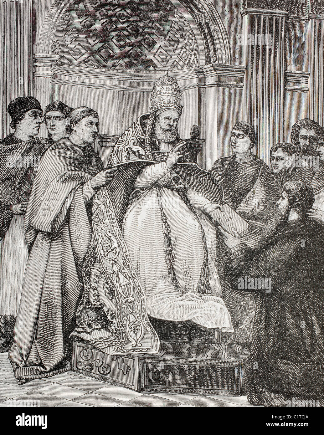 Le Pape Grégoire IX La remise des décrétales à un avocat du Consistoire. Banque D'Images