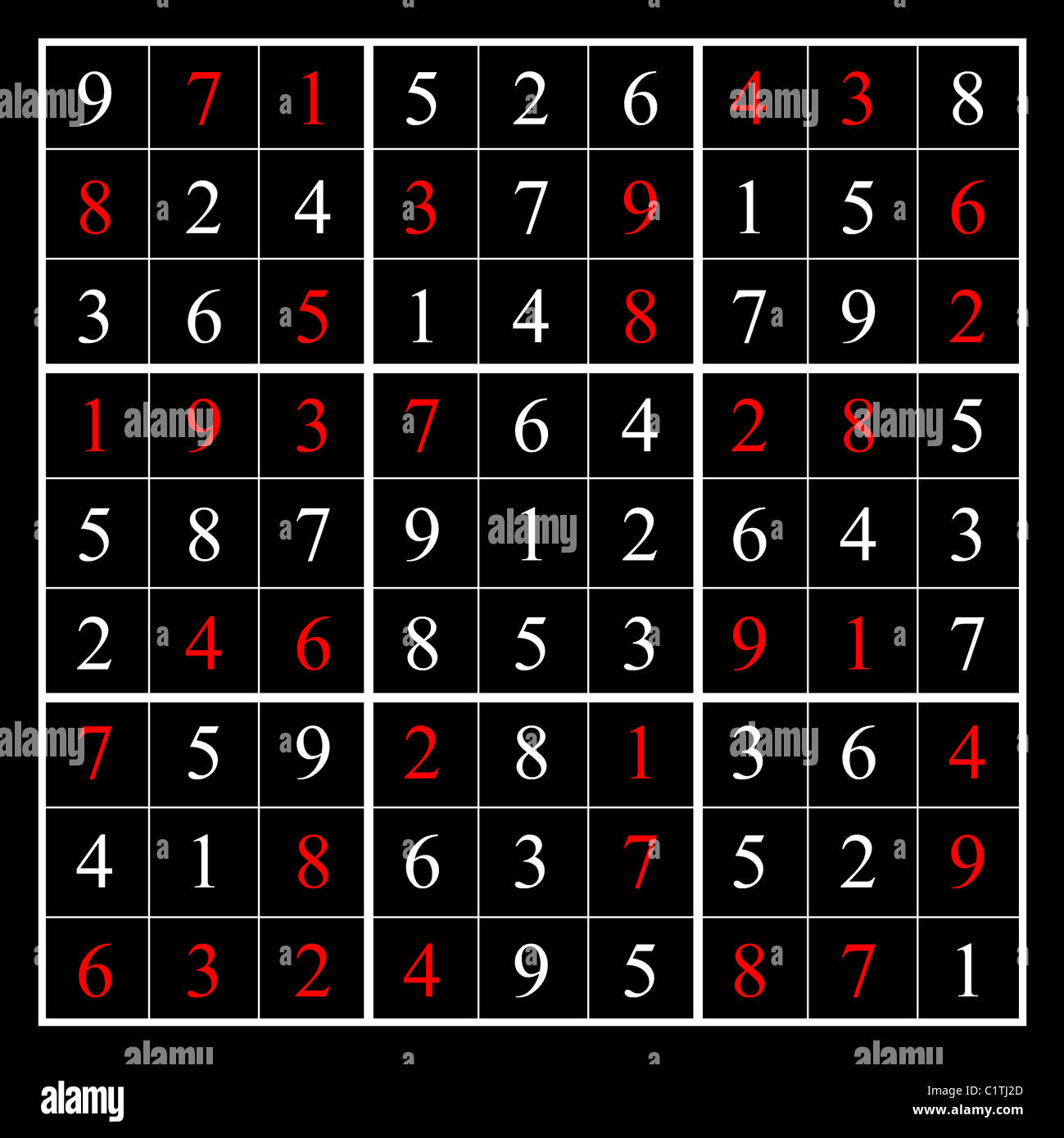 La solution d'un puzzle de Sudoku facile, illustré avec des chiffres  rouges, avec une mise en page sous la forme des chiffres en 2020 Photo  Stock - Alamy