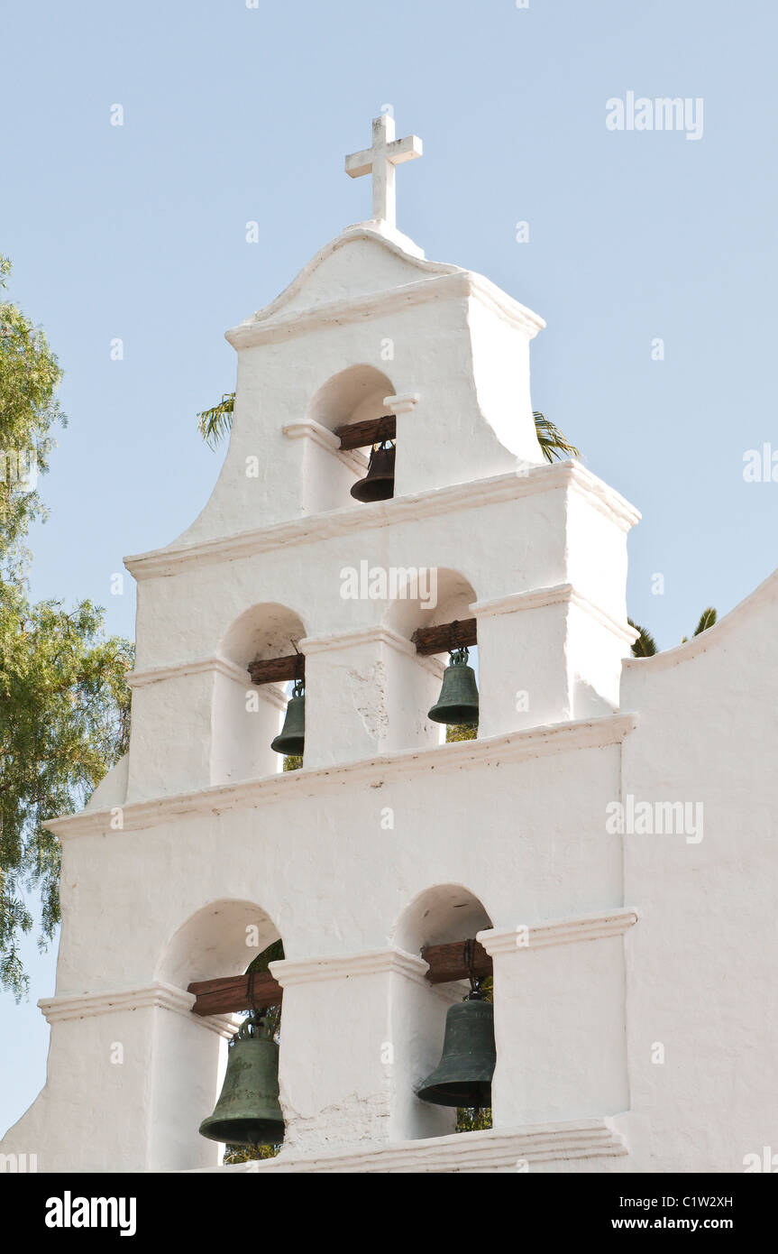 San Diego, Californie.Clocher de la Mission Basilica San Diego de Alcala. Banque D'Images