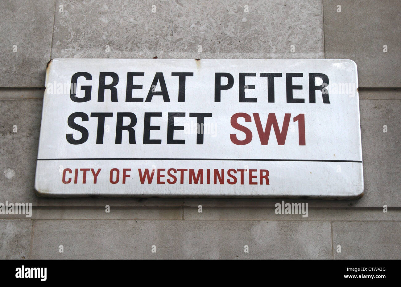 Le signe d'une grande rue Peter Street, à Londres, en Angleterre. Banque D'Images