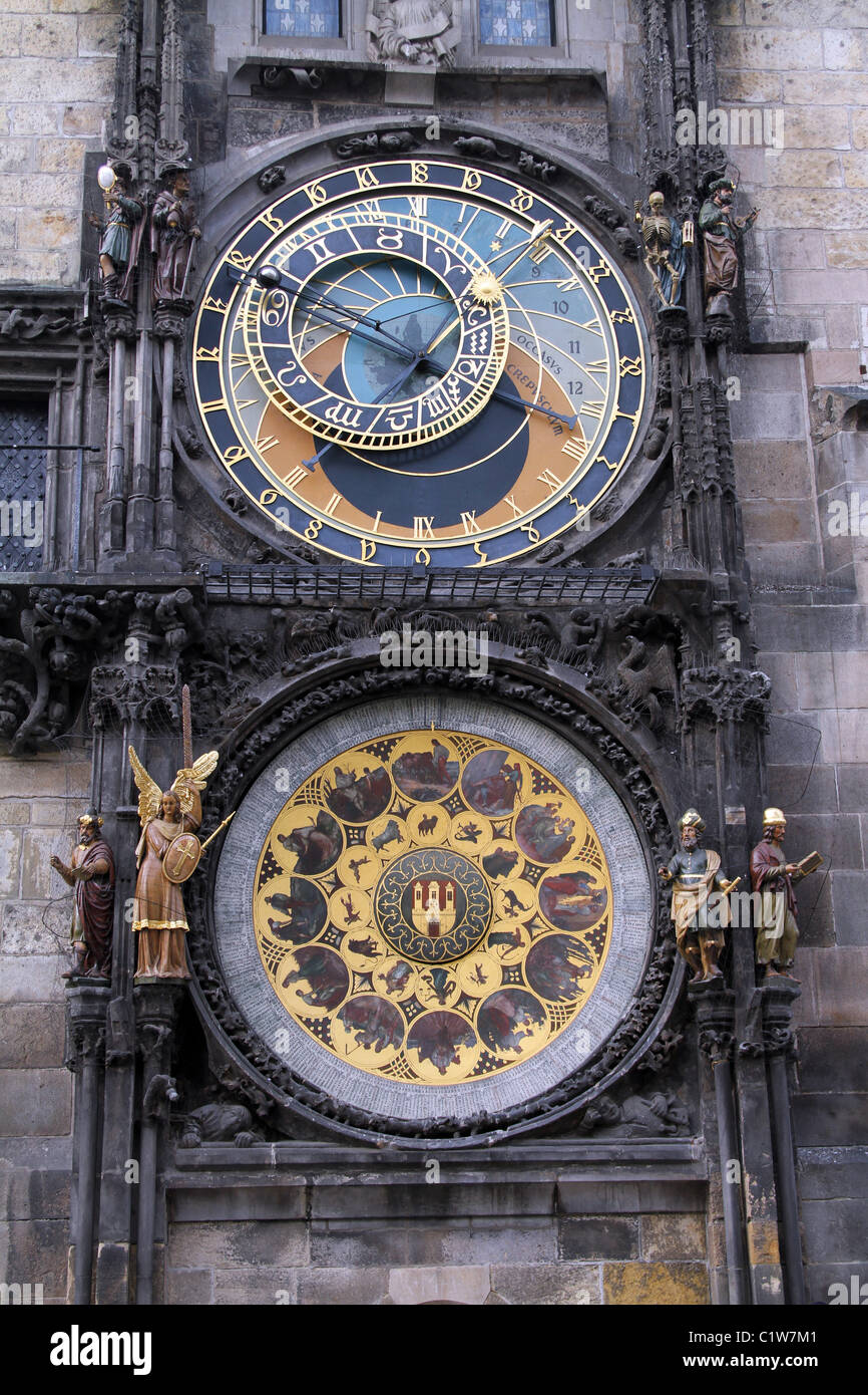 L'Horloge Astronomique de Prague, le Prague Orloj, à Prague, République Tchèque Banque D'Images