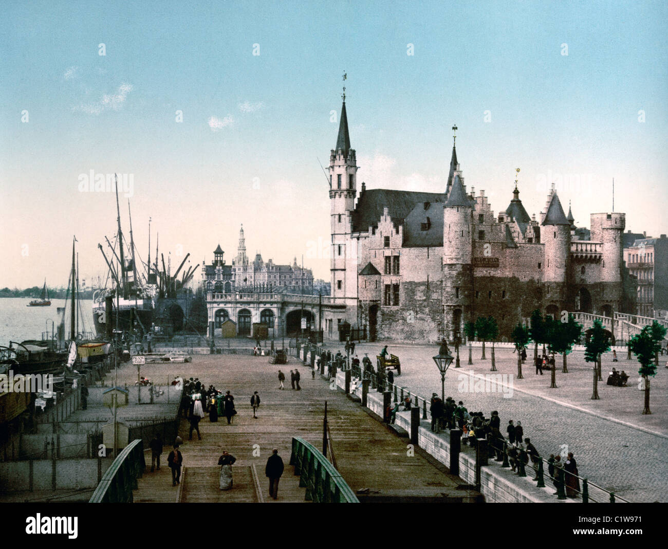 Le Steen et le port d'Anvers, Belgique, vers 1900 Banque D'Images