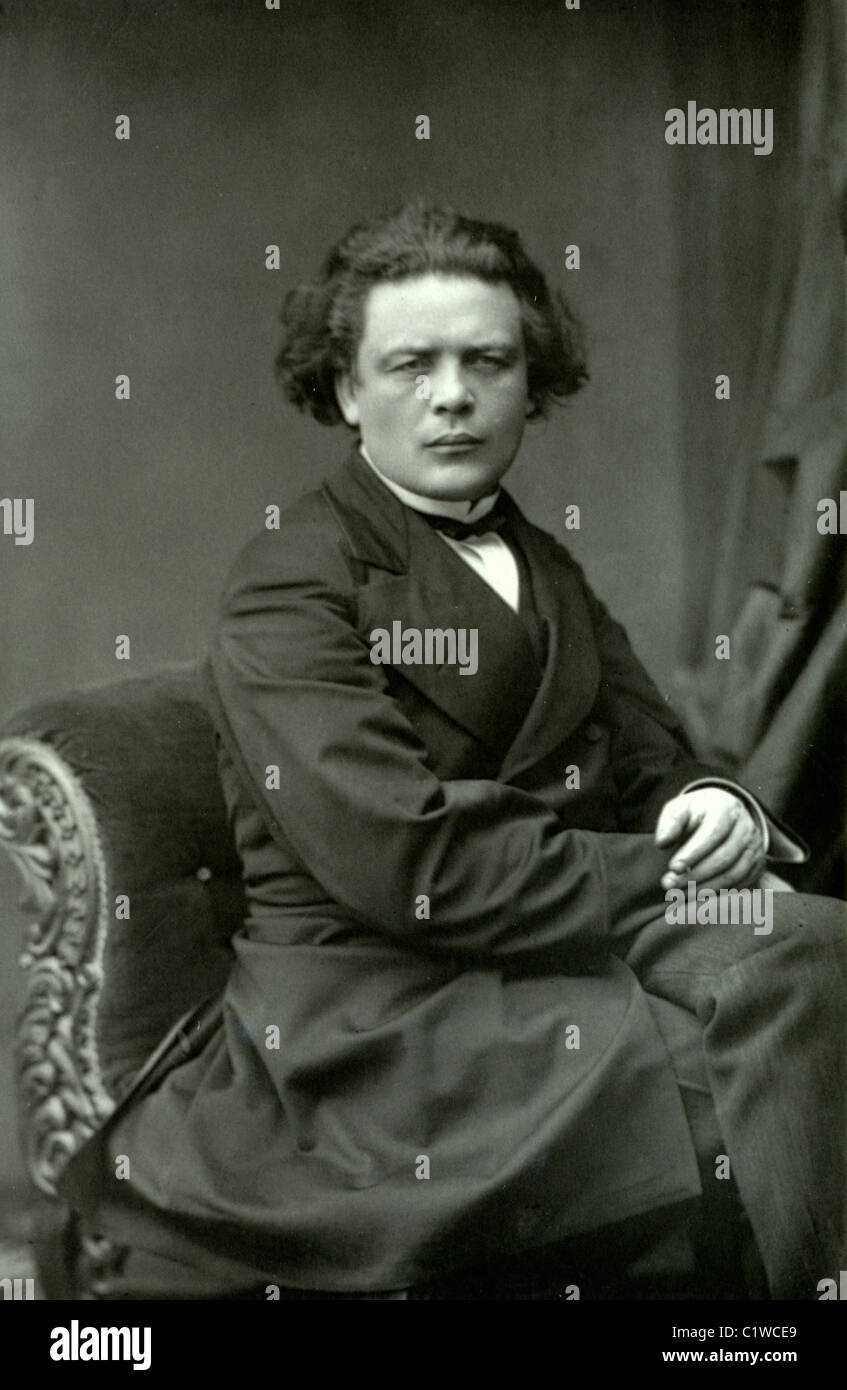 Portrait d'Anton Rubinstein (1829-1894) pianiste, compositeur et chef d'orchestre russo-juif. Type de bois Banque D'Images