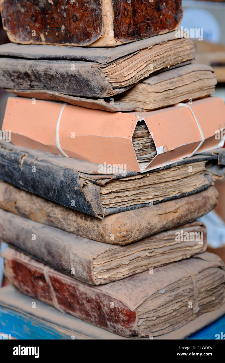 La Mauritanie, Ouadane, vieux manuscrits du saint Coran Banque D'Images