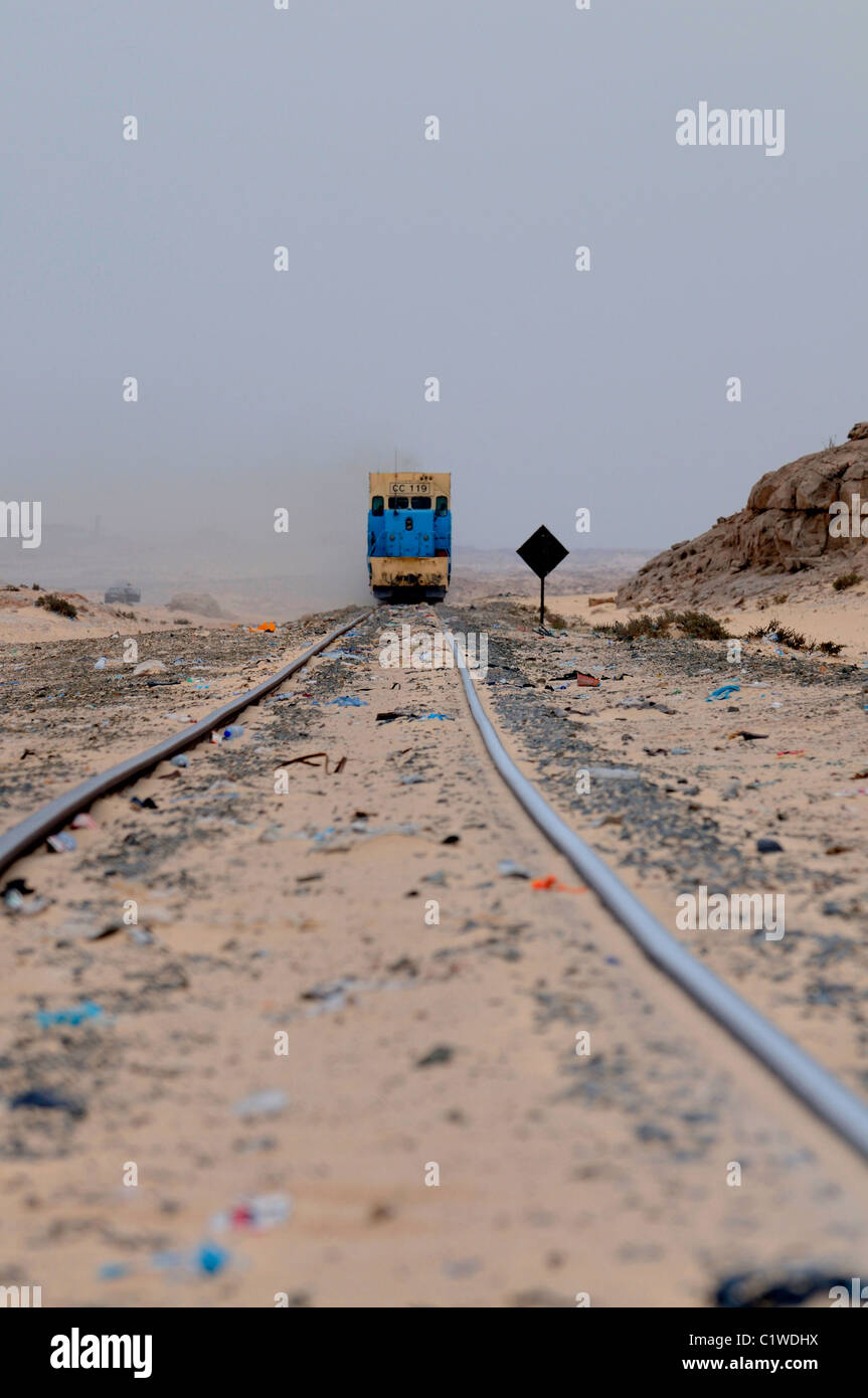 La Mauritanie, Nouadhibou, le minerai de fer, le train, le train le plus long et le plus lourd dans le monde Banque D'Images