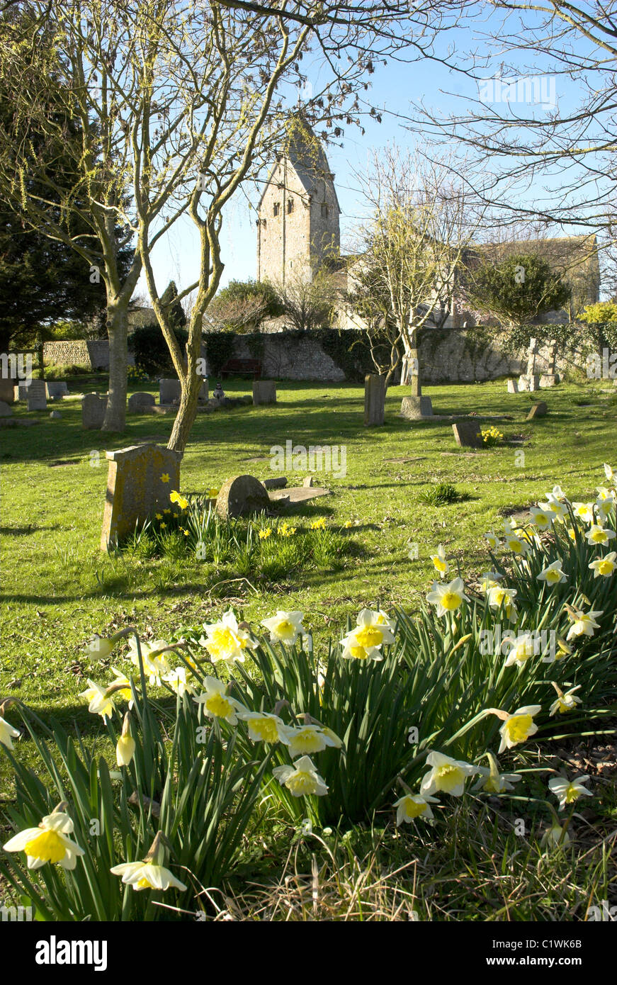 Une partie de l'enclos paroissial de l'Anglo-saxon de l'église St Mary, Bramber, West Sussex. Banque D'Images