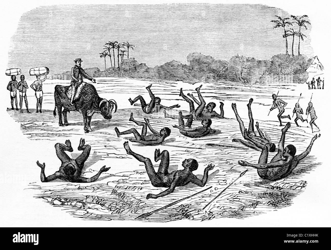 David Livingstone dirigé au nord de Victoria Falls Novembre 1853. Il a rencontré divers peuples, y compris ces qui l'a accueilli dès lors Banque D'Images
