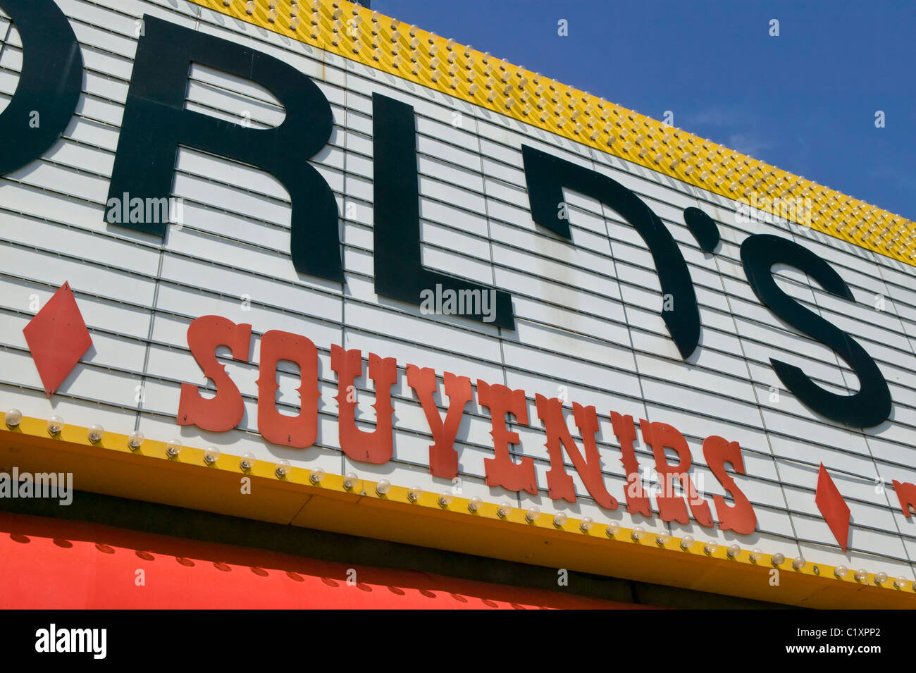 Close-up de Retro Boutique de souvenirs, Las Vegas sign Banque D'Images