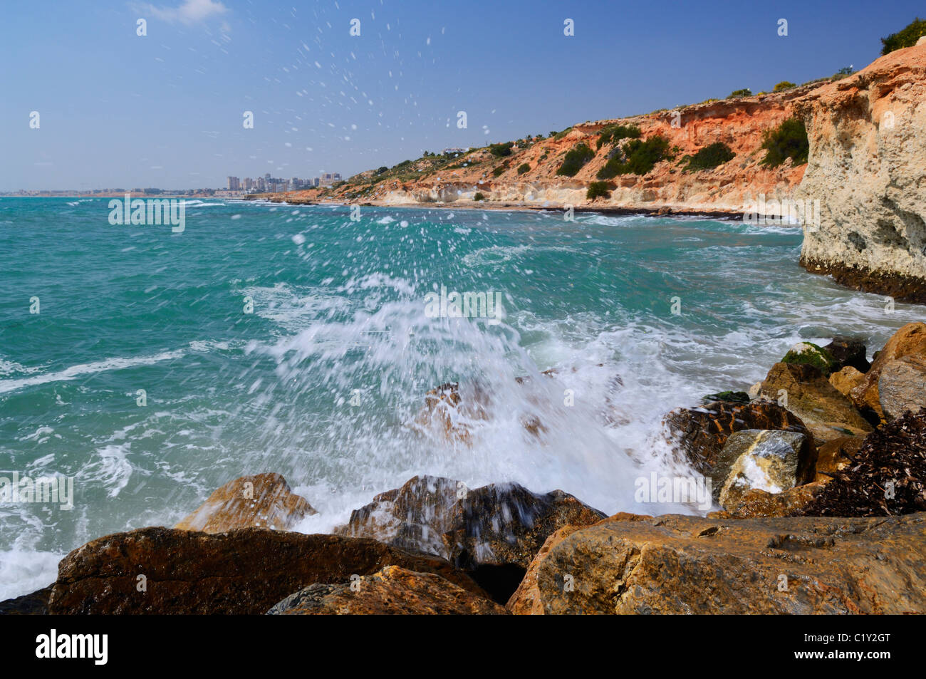 La Costa Blanca côte à Cabo Roig, province d'Alicante, Espagne. Banque D'Images
