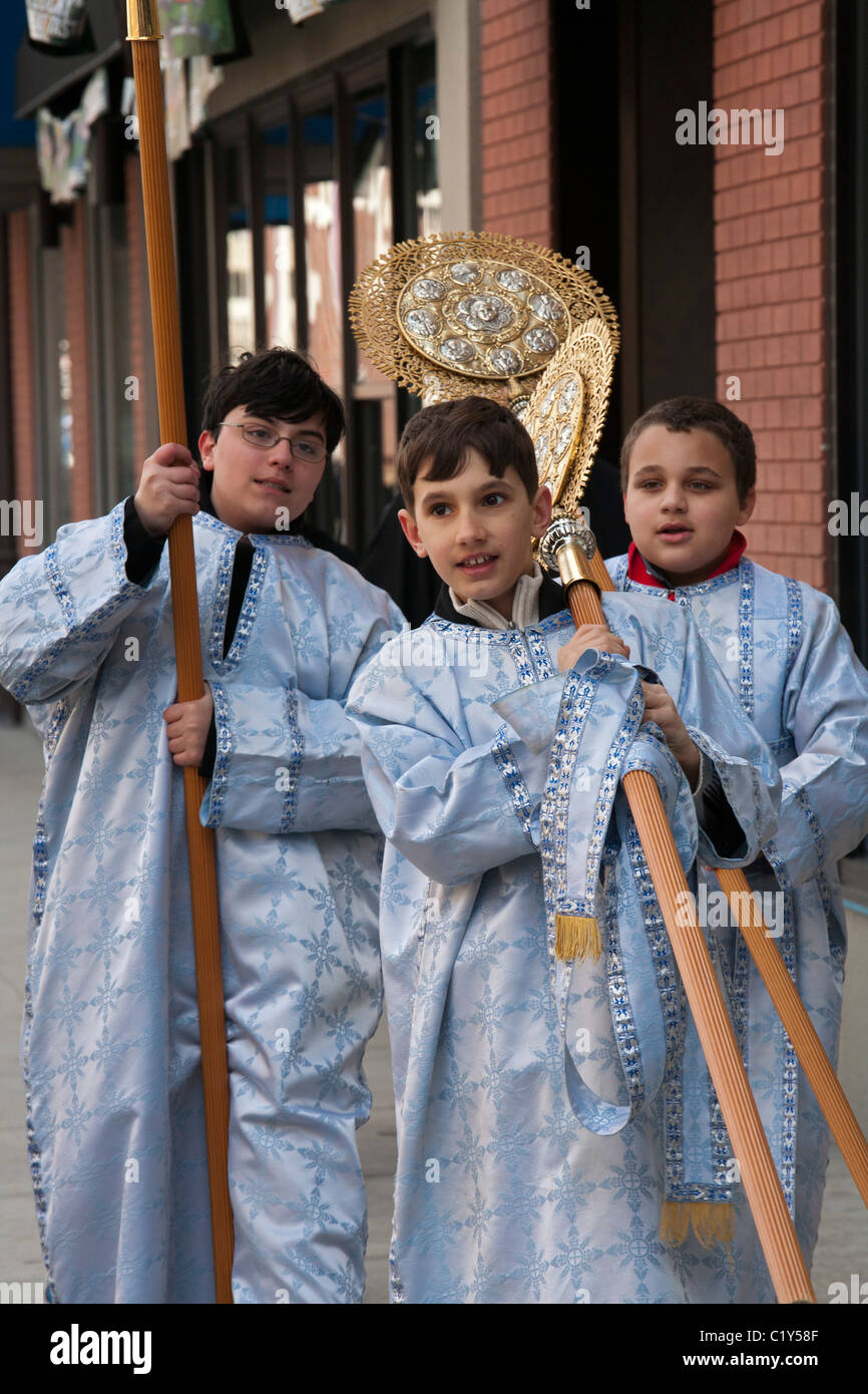Greek-Americans à la Journée de l'indépendance de la Parade à Detroit Banque D'Images