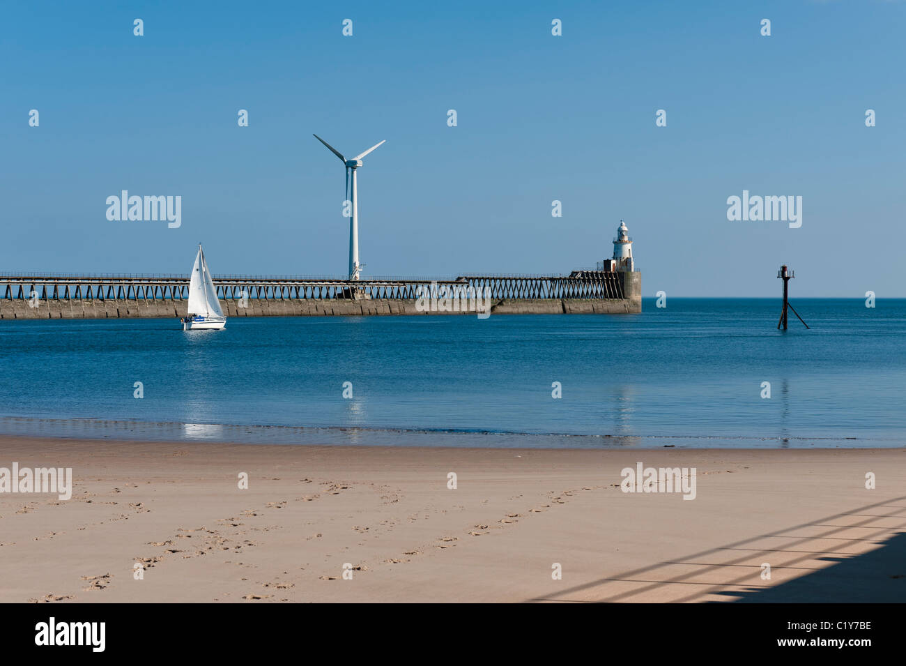Blyth beach et l'entrée du port à l'embouchure de la rivière Blyth Banque D'Images