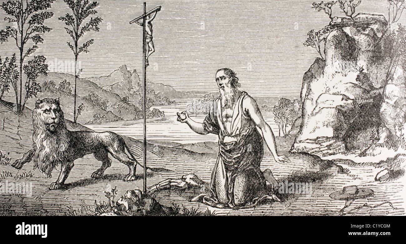 Saint Jérôme dans le désert de Chalcis. Saint Jérôme, ch. 347 - 420. Banque D'Images