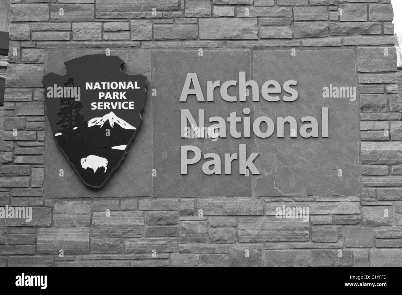 Panneau d'entrée du parc national des arches Banque D'Images