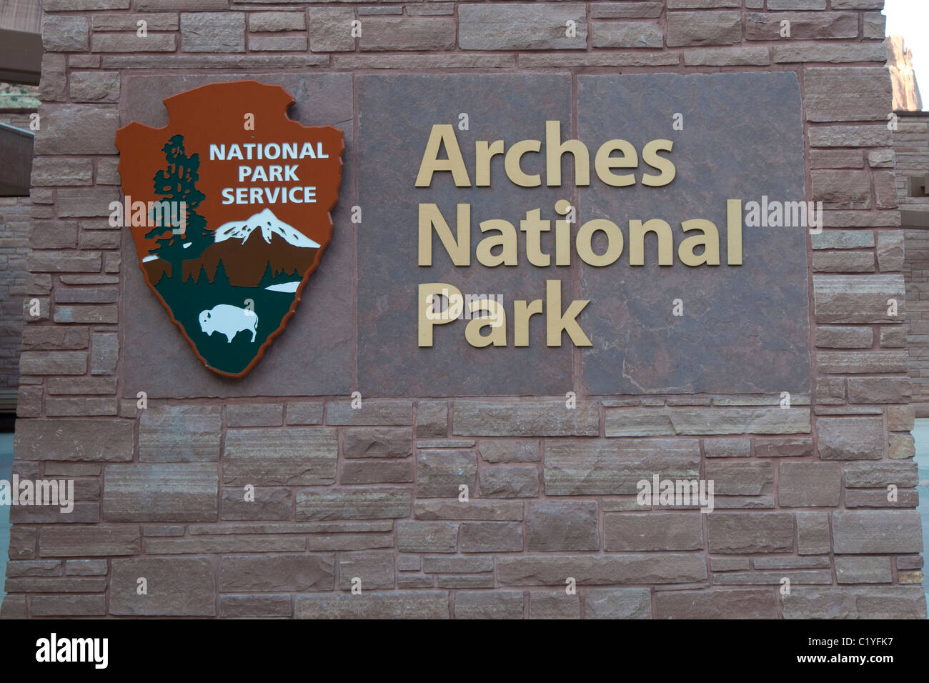 Panneau d'entrée du parc national des arches Banque D'Images