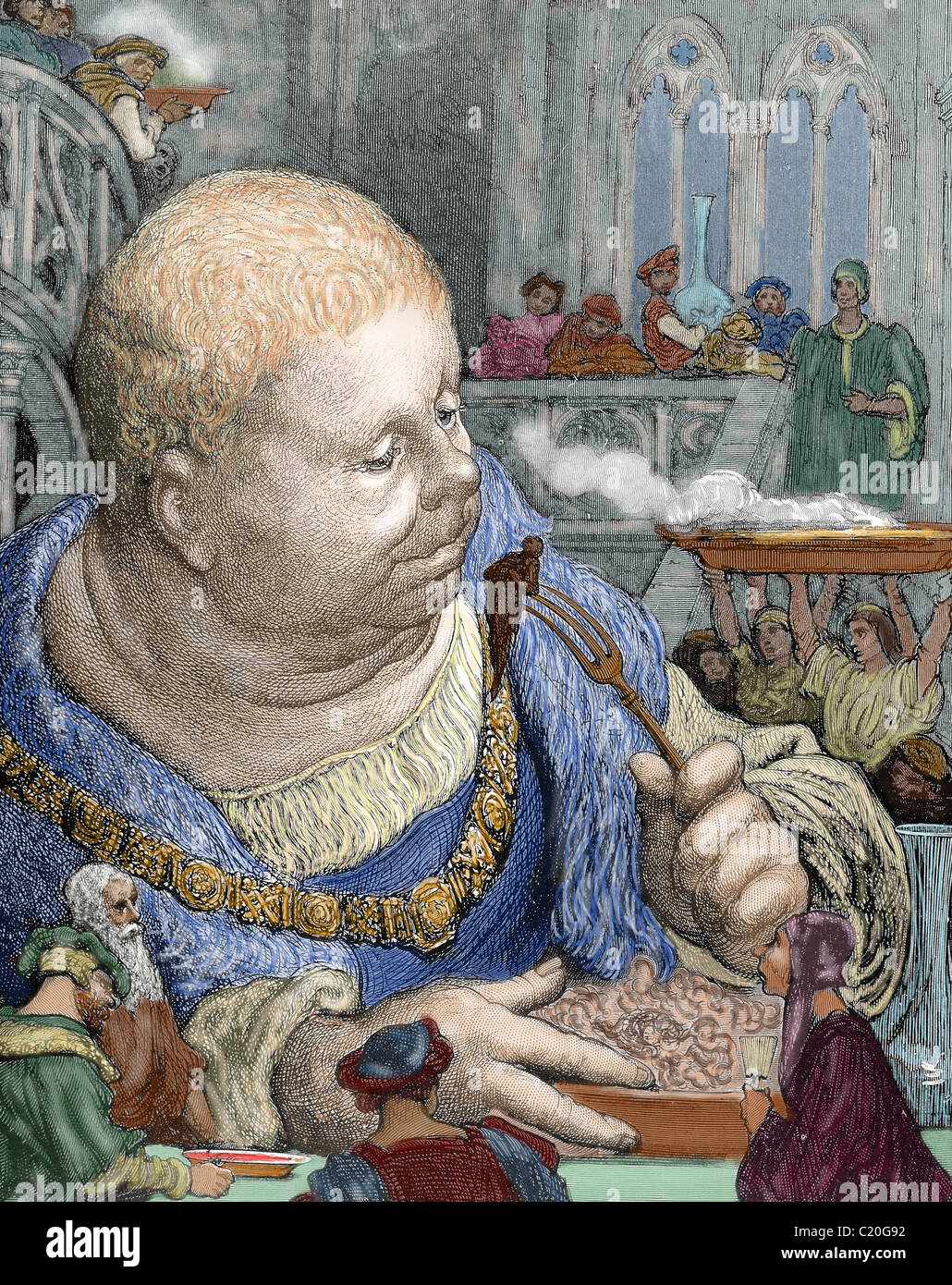 Rabelais, François (ch. 1494-1553). La vie de la Gargantua et Pantagruel de. Les pèlerins sont mangées en salade. Gustave Doré. Banque D'Images