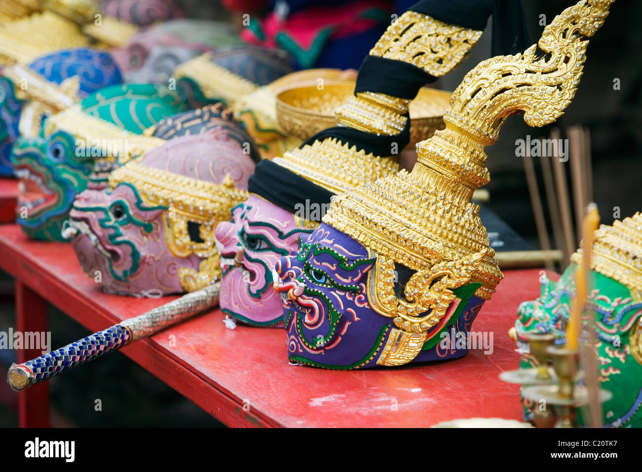 Les masques ornés de Khon danseurs. Phimai, Nakhon Ratchasima, Thaïlande Banque D'Images