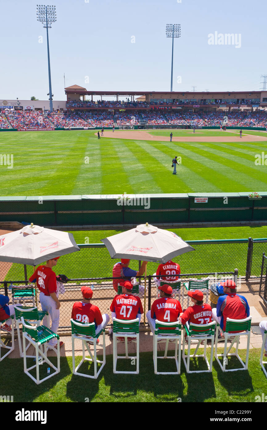 Pichets de bullpen Bright House Field le stade d'entraînement de printemps des Phillies de Philadelphie à Clearwater en Floride Banque D'Images