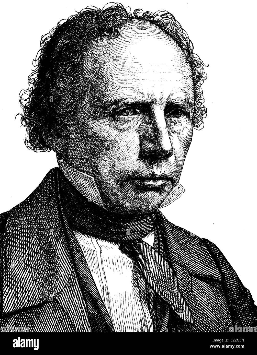 Ludwig Uhland, 1787 - 1862, poète, érudit littéraire, avocat et homme politique, portrait, illustration historique, 1880 Banque D'Images