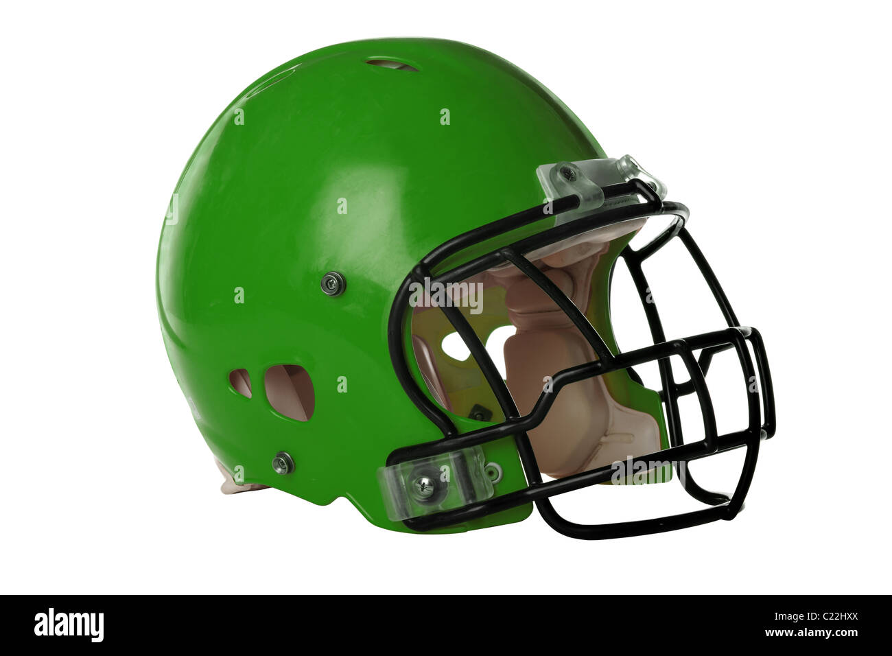 Football helmet vert isolé sur fond blanc - With Clipping Path Banque D'Images