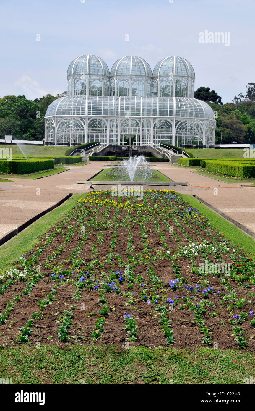 Jardins et serre à la Botanical Garden of Curitiba 'Jardim Botânico Fanchette' Rischbieter , Paraná, Brésil Banque D'Images