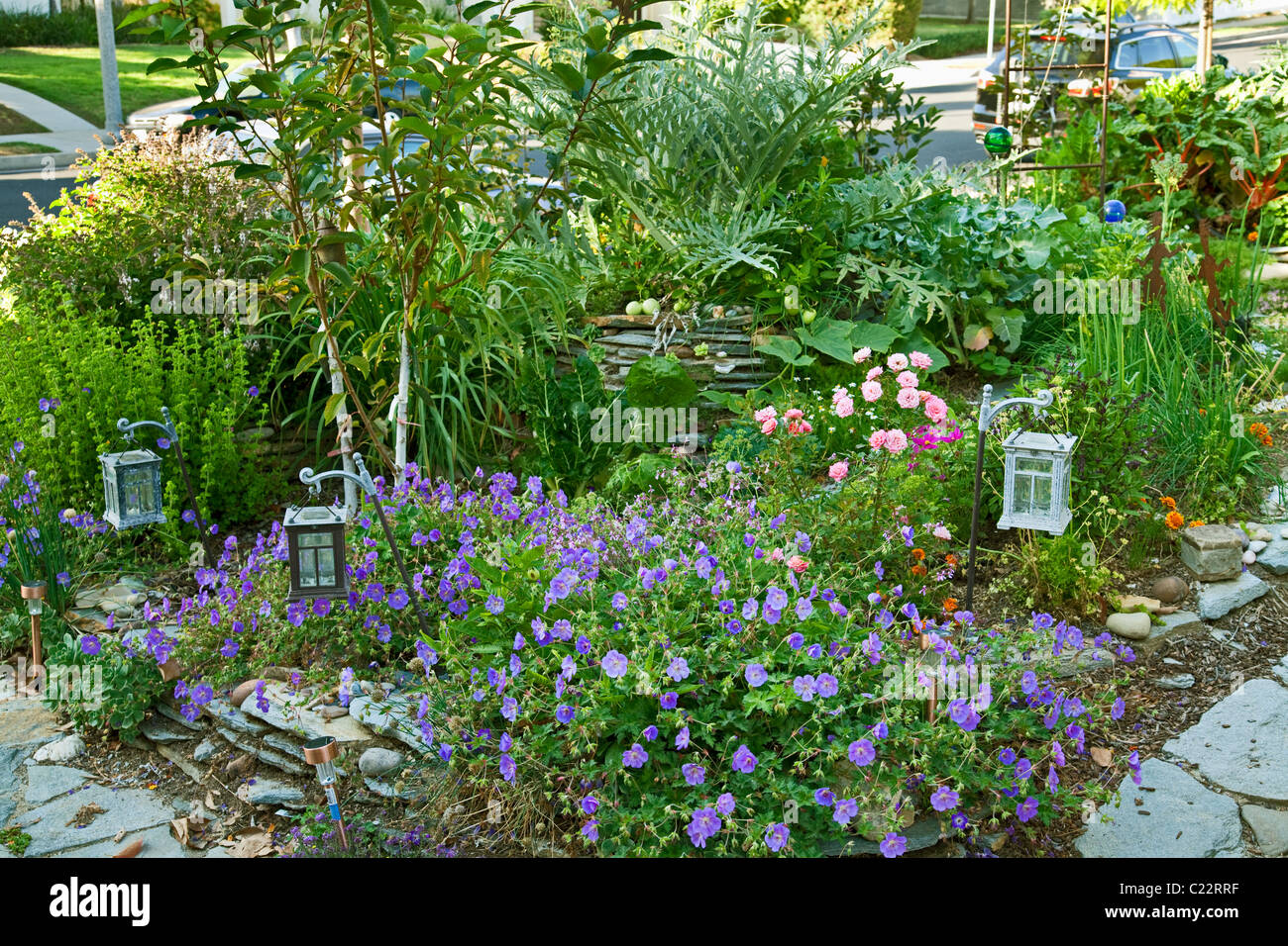 La Permaculture jardin conçu par Larry Santoyo d'une coulée d'Design Works. Banque D'Images